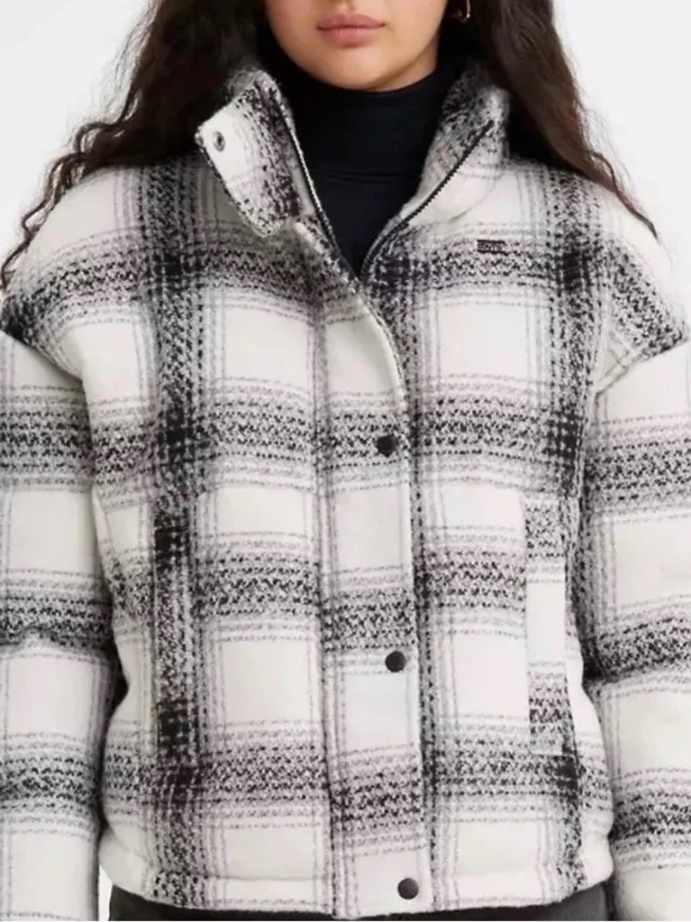Levi’s Plaid Cinch Waist Wool Blend Puffer Jacket XS